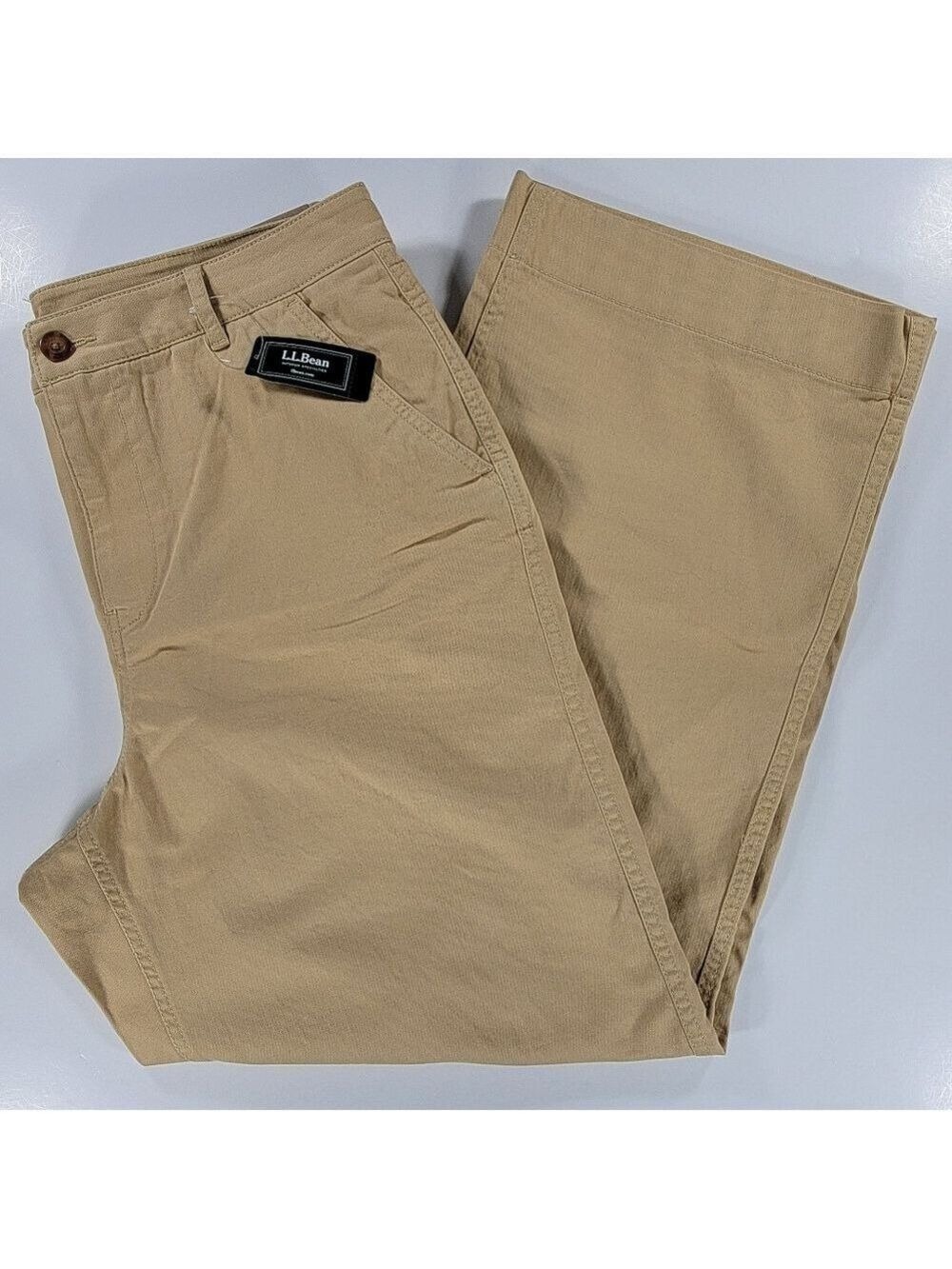 NEW LL Bean Comfort Stretch Wide Leg Cotton Pants Womens 16 M/T NWT Tan
